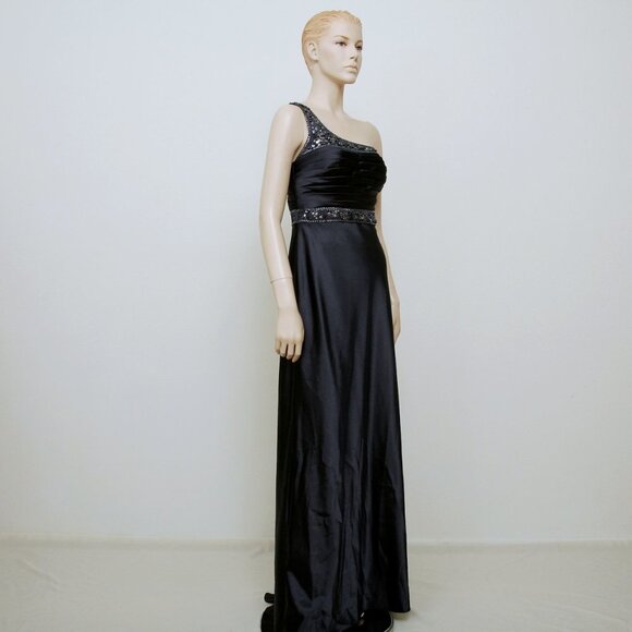 Adrianna Papell One Shoulder Beaded Sequins Maxi Gown Navy Blue Women 6 - Picture 2 of 16